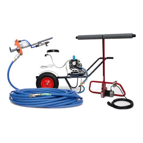 Complete wet spray system: spray pump on trolley with water tank, spray hose, nozzle set and wall scrubber