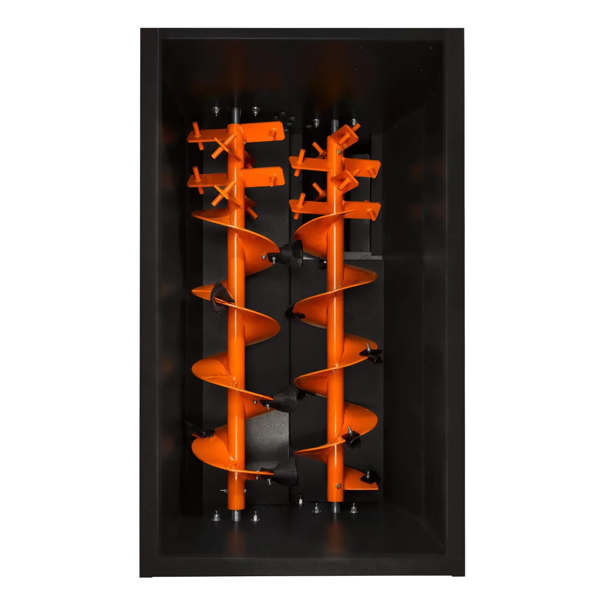 ACCU1 9800 wood fibre insulation blowing machine hopper from above – longer twin augers in the wider body
